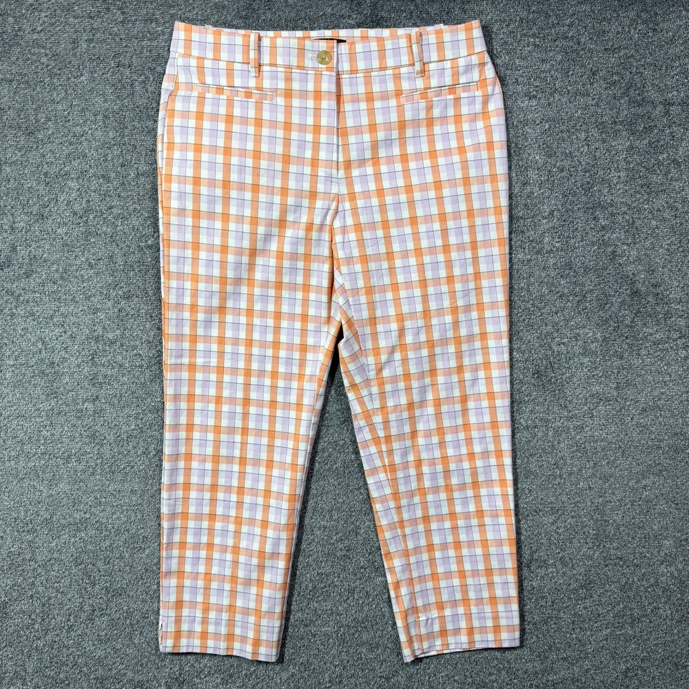 Ann Taylor Petite Orange Purple Plaid Ankle Pants Size 6P Stretch Cotton Slim